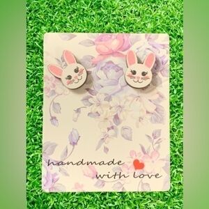 Pink and White Rabbit Earrings